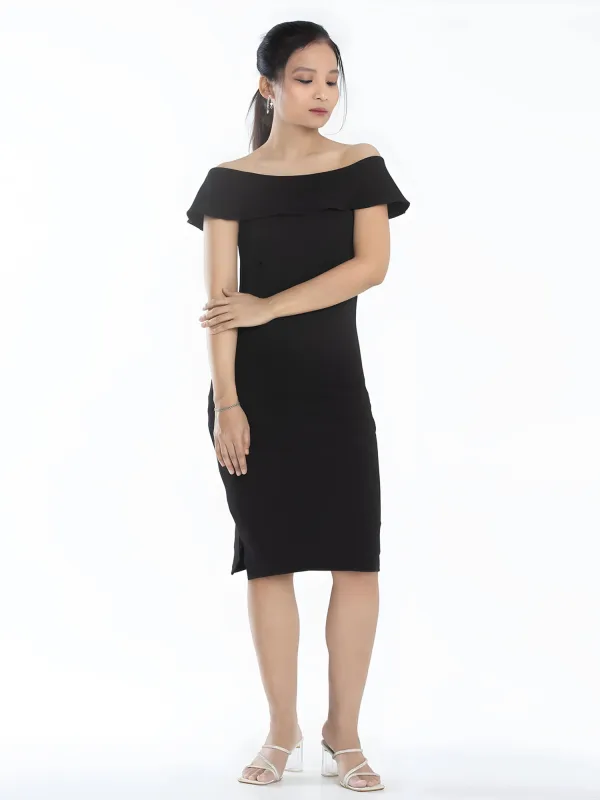 Black Sleeveless Off-Shoulder Dress