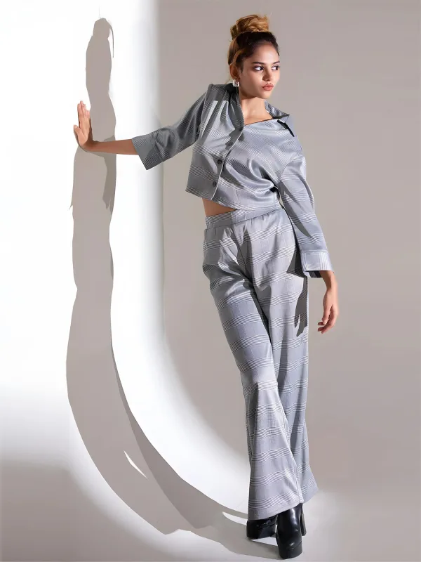 Black & White Check Top With Wide Leg Trousers co-ord set