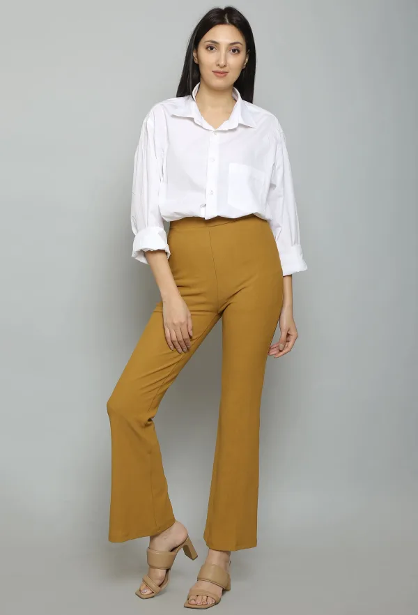 Jazzlr Khakhi Bell Bottom Trousers