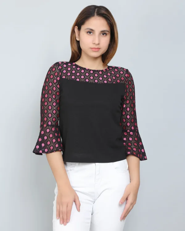 Black & Pink Colorblocked Lace Top