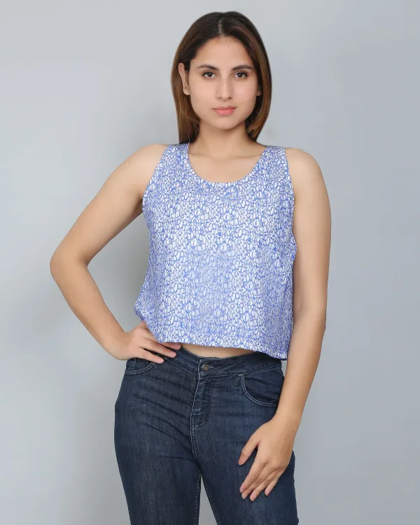 Blue Self-Design Lace Top