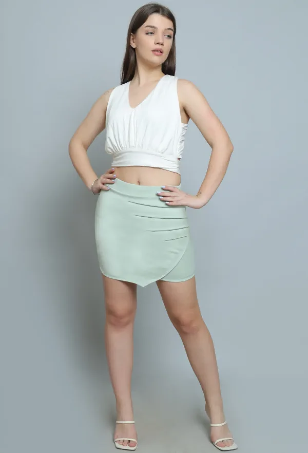 Pista Green Pleated Asymmetric Skirt