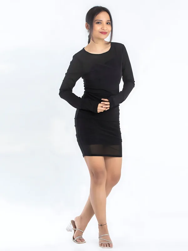 Black Mesh Cut-Out Bodycon Dress