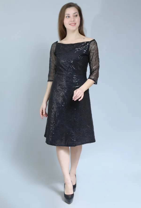 Black Sequinned Off Shoulder Dress