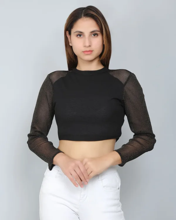 Black Mesh Crop Top