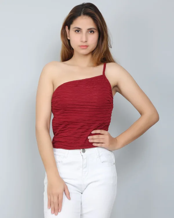 Burgundy Self-Design Frill Top