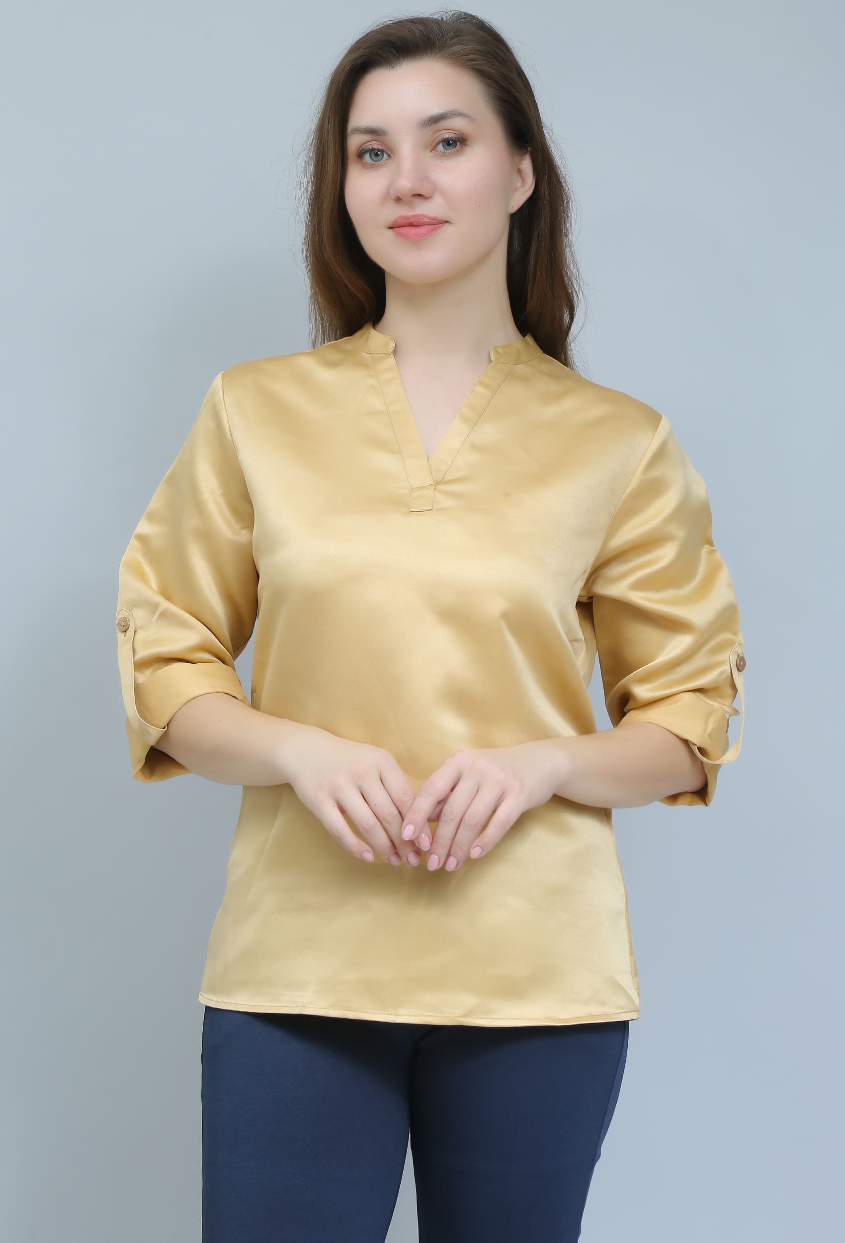 Golden Satin Semi Formal Shirt