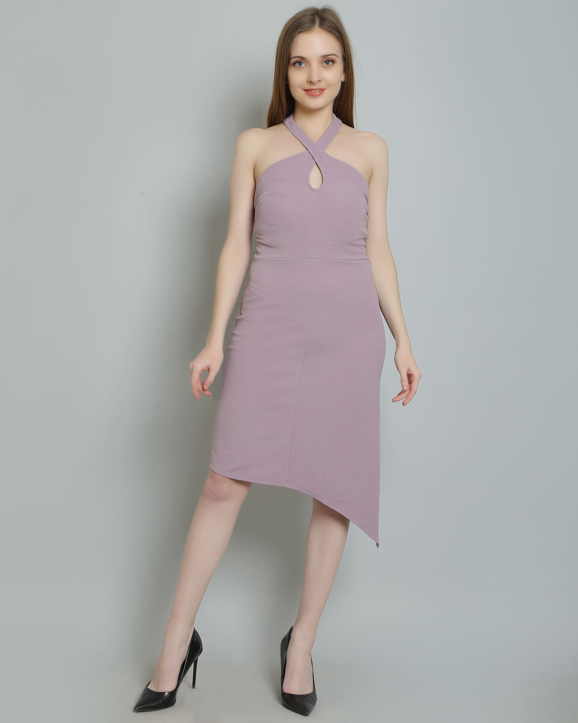Stylish Lavender Asymmetric Halterneck Dress Chic & Elegant Stylish Lavender Asymmetric Halterneck Dress Chic & Elegant